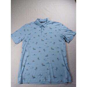 TravisMathew Mens XL Blue Tropical Parrot Pelican Shark Print Golf Polo Shirt